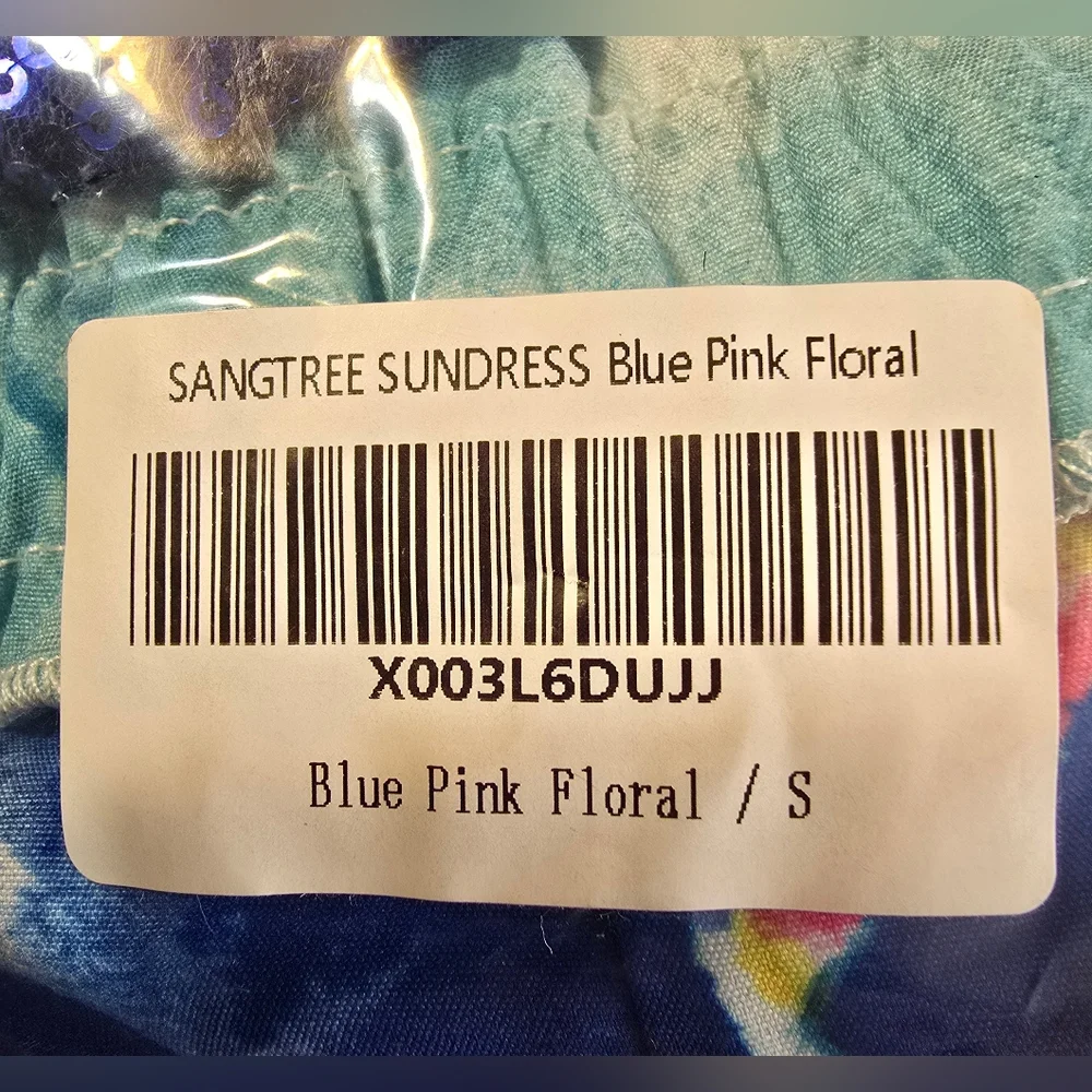 Women's Small Beach Spaghetti Straps Sundress Blue Pink Floral Summer Dress NWT - Picture 16 of 16